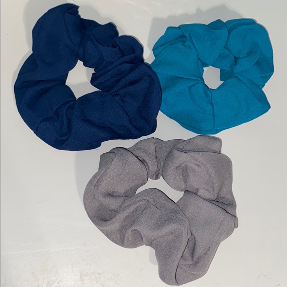 3 Blue & Gray Scrunchies